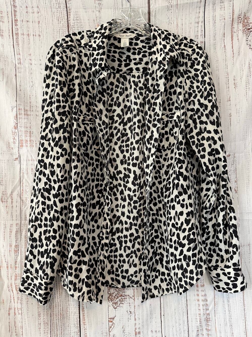 White House Black Market Leopard Print Button Front Blouse Women's